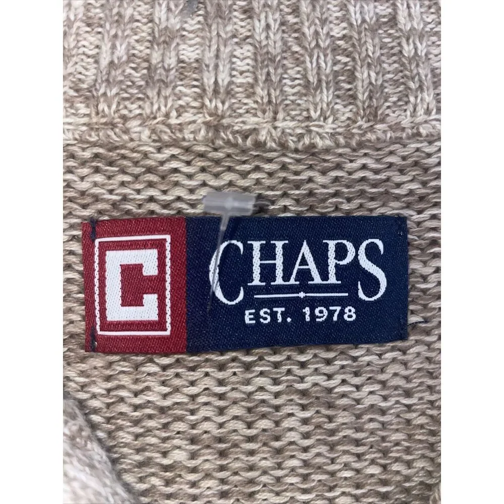 Chaps 1/4 Button‎ Sweater Suede Elbow Pads Long Sleeve EUC Beige/Brown FAST SHIP